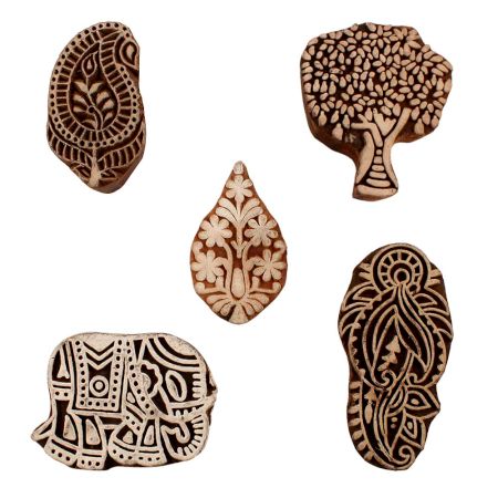 Set of 5 Piece New Mix Wooden Printing Blocks